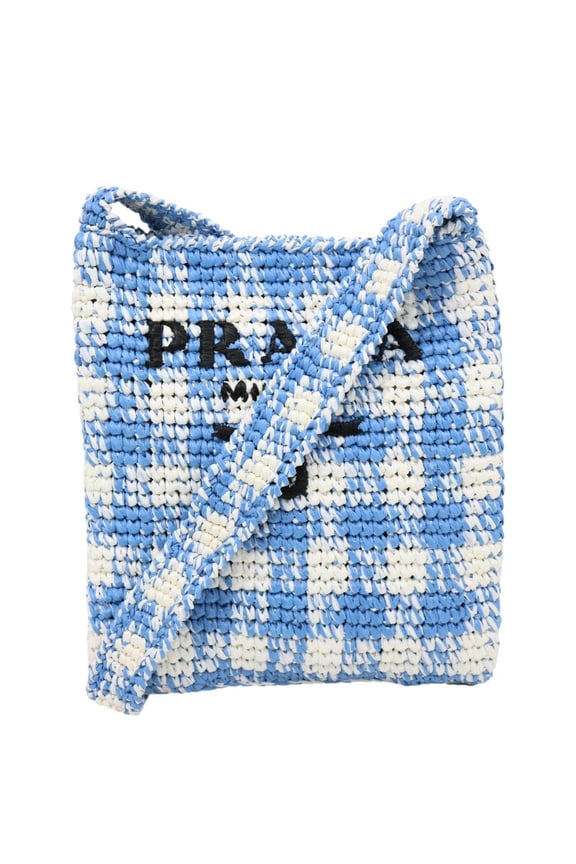 Pre-Owned Prada Embroidered Logo Yarn Raffia Crochet Tote Bag Multicolor