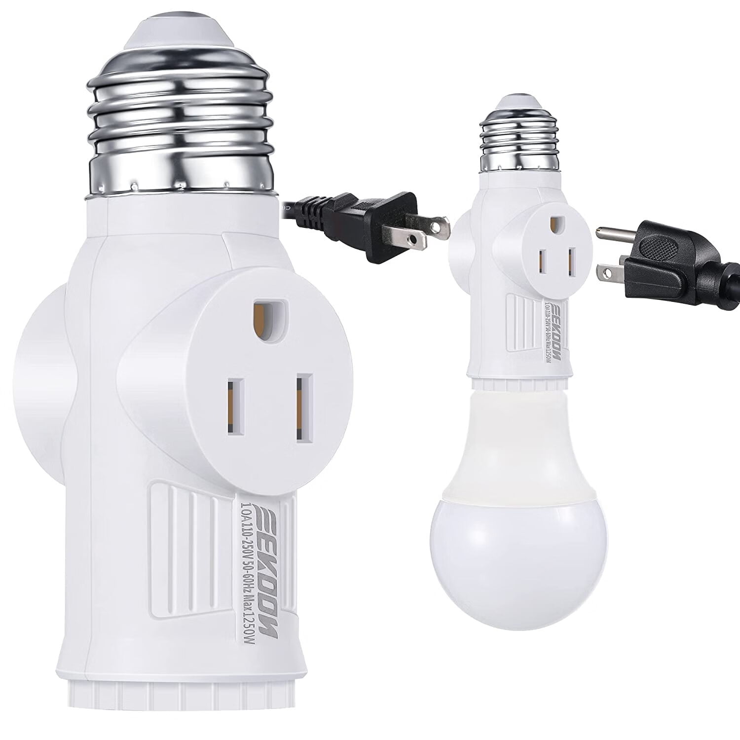 3 Prong Light Socket Adapter E26 Light Bulb Outlet Adapter Polarized 