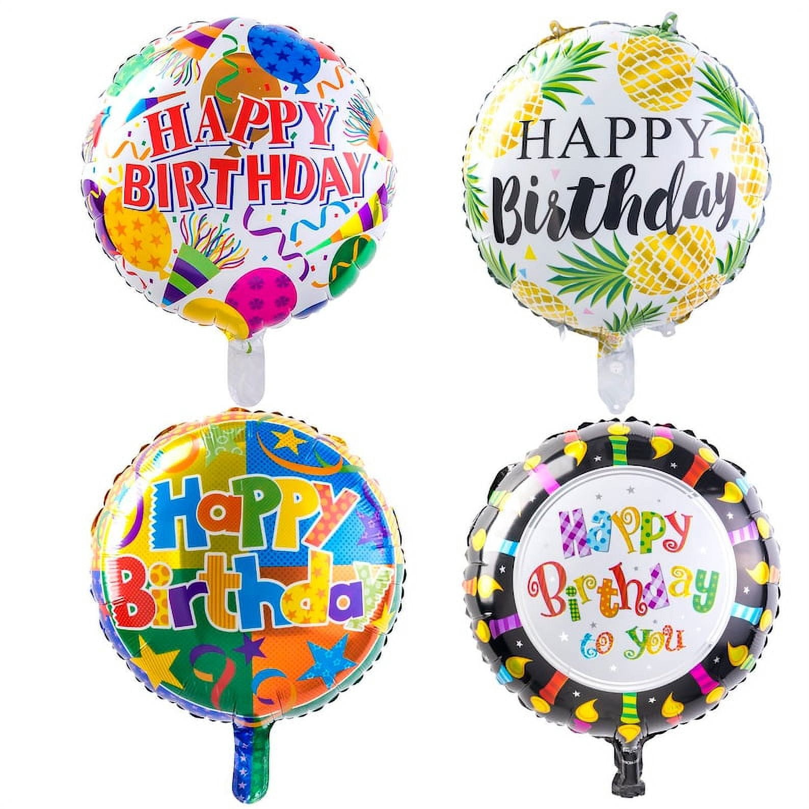 Happy Birthday Balloons (50-Pieces) with 100 Meter Ribbons - Helium Floating Mylar Balloon- 18 Inches Round Inflatable Balloon