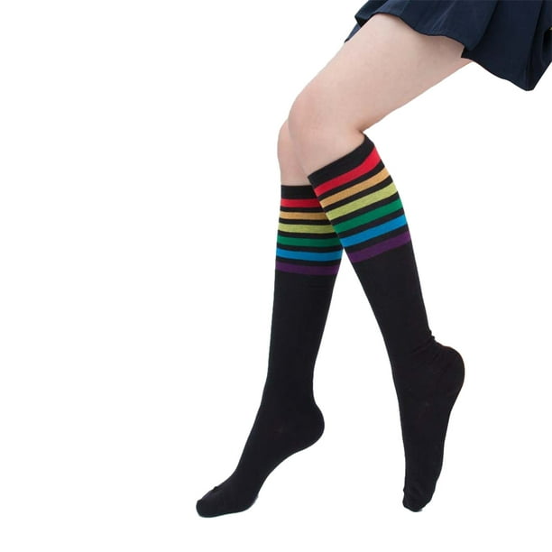 Minnieouse Calcetines hasta la rodilla con cierre de tirón para niñas - Manténgase seguro mientras se mueve calcetines de tubo mediano de punto Medias Negro Negro Talla única