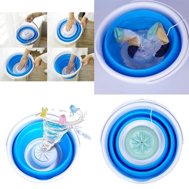 plegable portátil, cubo automático de viaje en casa, ropa interior de viaje autónomo, ra plegable Azul Soledad Máquina de lavandería de viaje