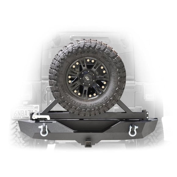 DV8 Offroad Bumper RBSTTB-01B Modular Design; Direct Fit; Mounting Hardware Included; Mid Width; With D-Ring Shackles; Without Light Cutouts; With 2 Inch Receiver; With Spare Tire Carrier
