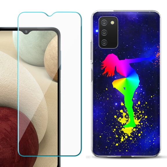 Slim-Fit TPU Fashion Phone Case for Samsung Galaxy A03s, with Tempered Glass Screen Protector, by OneToughShield ® - Cosmos Dance