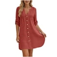 thumbnail image 2 of Hduncf Womens Beach Cover Ups V Neck Button Down Swimsuit Coverup Swimwear Bathing Suit Cover Up Trendy Summer Dress Orange XL, 2 of 5