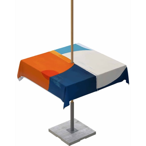 Fsddascl Blue Burnt Orange Outdoor Tablecloth - 60x60 Inch Square Dining Table Cover, Modern Oil Painting Geometric Waterproof Outdoor Table Cloth with Umbrella Hole & Zipper for Picnic/Patio/Party
