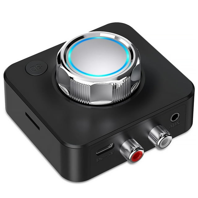 Moyic Receptor inalámbrico RCA con perilla de ajuste Adaptador de audio de graves pesados compatible con Bluetooth Receptores rápidos para Cables de audio/vídeo