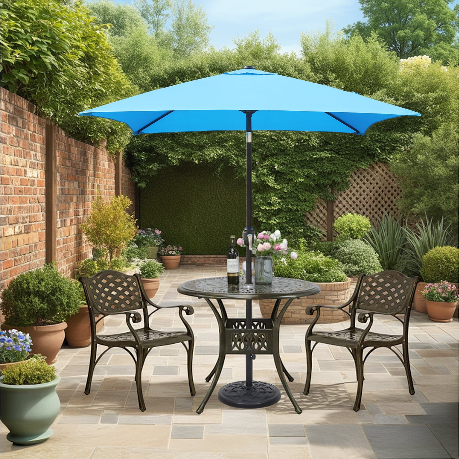 Ultrashades 6.5 ft Square Outdoor Patio Market Umbrella with Push Button Tilt and Crank Handle, Aqua