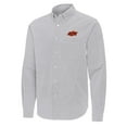 thumbnail image 2 of Men's Antigua Gray Oklahoma State Cowboys Porter Woven Tri-Blend Long Sleeve Button-Down Shirt, 2 of 3