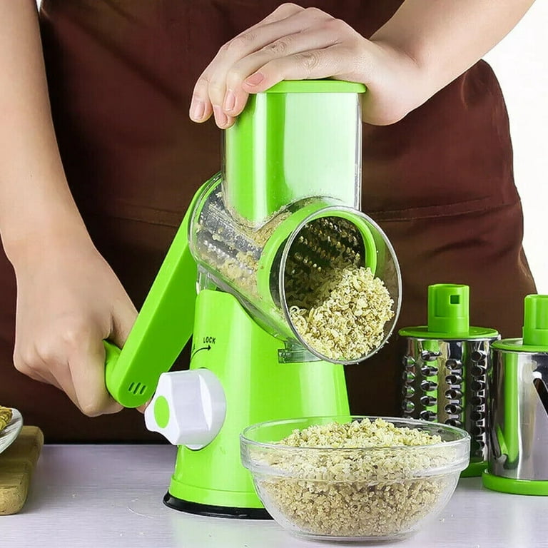 G · PEH Rotary Cheese Grater Shredder Chopper Round Tumbling Box Mandoline  Slicer Nut Grinder Vegetable Slicer, Hash Brown, Potato with Strong Suction  Base (Green) 