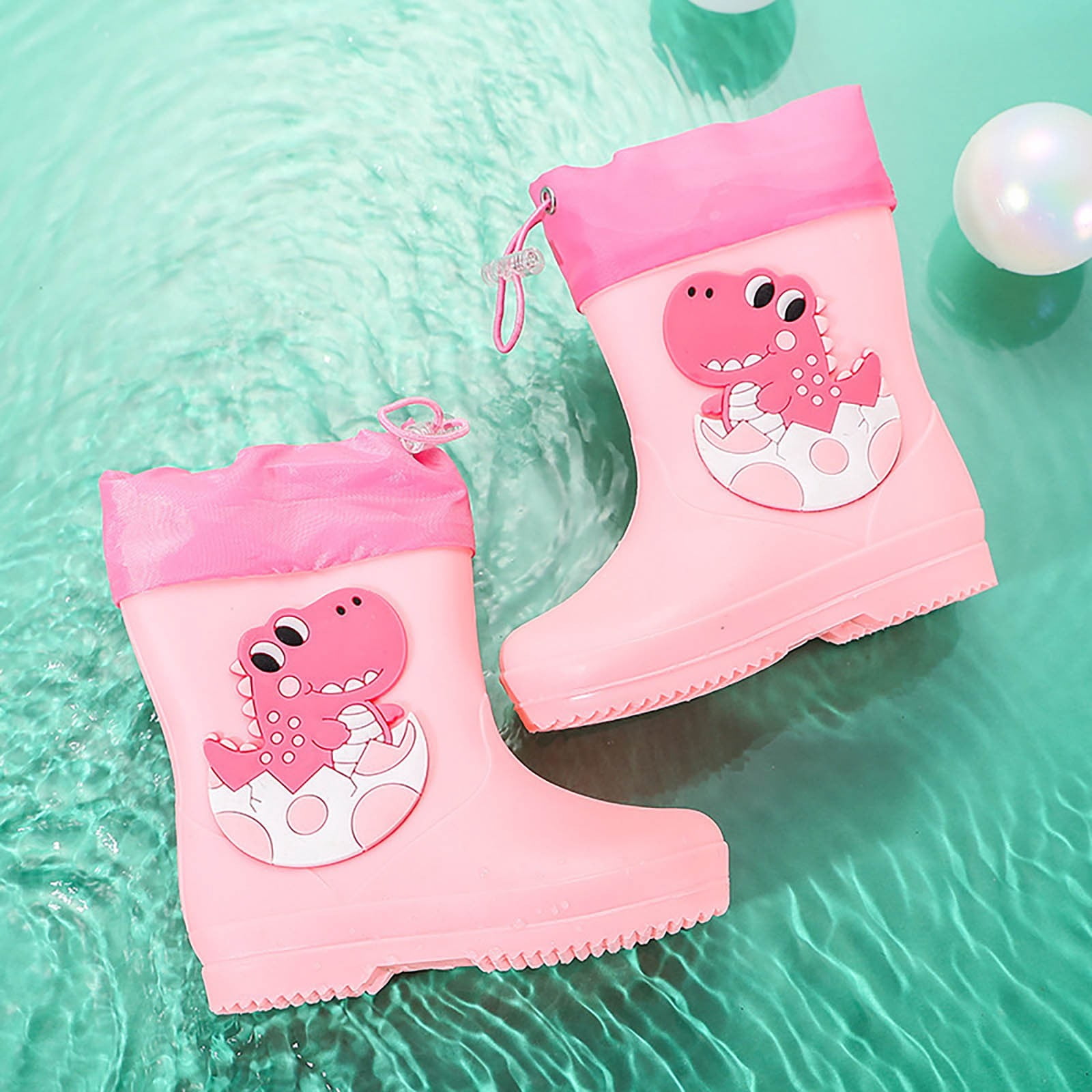 Rain Boots Kids Adjustable Kids Toddler Dinosaur Rain Boots Lightweight Non Sole Rubber Garden Boots with Drawstring Closure Girl Rain Boots Pink 3.5 Years-4 Years
