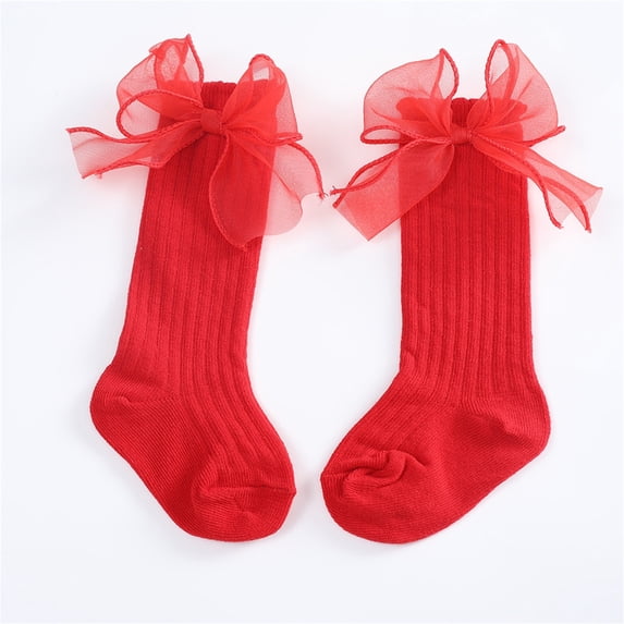 lnmuld Baby Socks Fashion Soft Knee High Stockings with Delicate Lace and Elegant Large Bow Size:0-6 Months