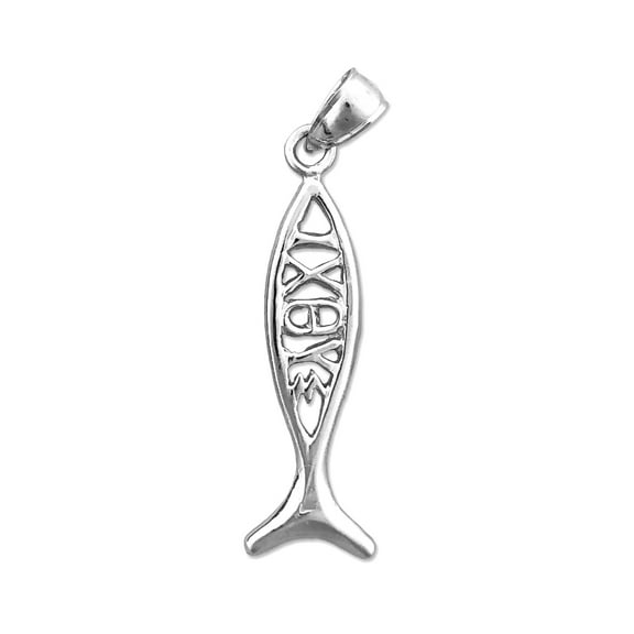 Rhodium Plated 925 Sterling Silver Ichthys IXOYE Pendant