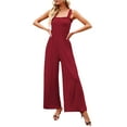 thumbnail image 3 of KOMOO Womens Casual Sleeveless Loose Jumpsuits Square Collar Smocked Rompers Pockets Wide Leg Jumpsuit, 3 of 5