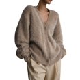 thumbnail image 2 of Cárdigan de Mujer, Suéter de Larga, Cárdigan con Botones y Cuello en V, Prenda de Punto de Moda. Caqui M, 2 of 8