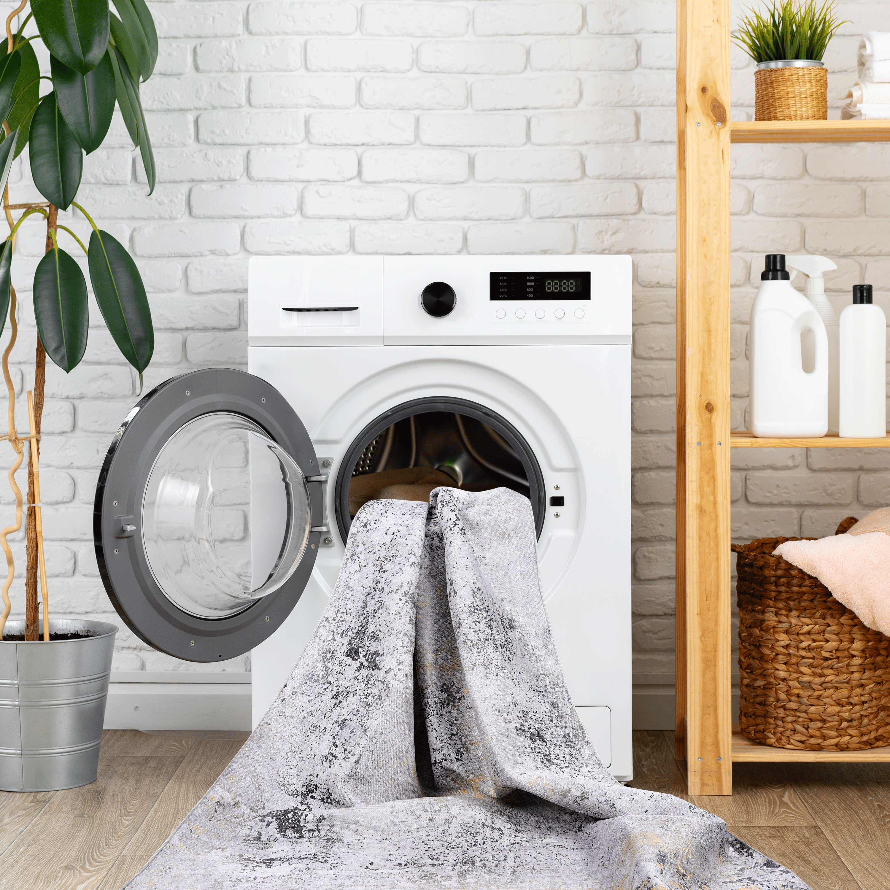 5' x 8' Gray Gold Vintage Area Rug, Machine Washable Low-Pile Foldable Rug, Non-Slip Non-Shedding Stain Resistant Carpet for Living Room Bedroom Kitchen Kids Pets