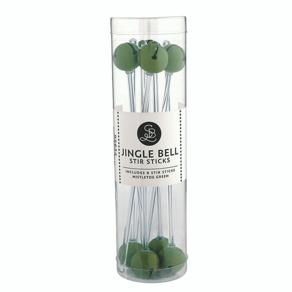 Jingle Bell Cocktail Stir Sticks, 8 Individual Swizzle Sticks with Jingle Bells, 6.5" Long, Mistletoe/Light Green R5634