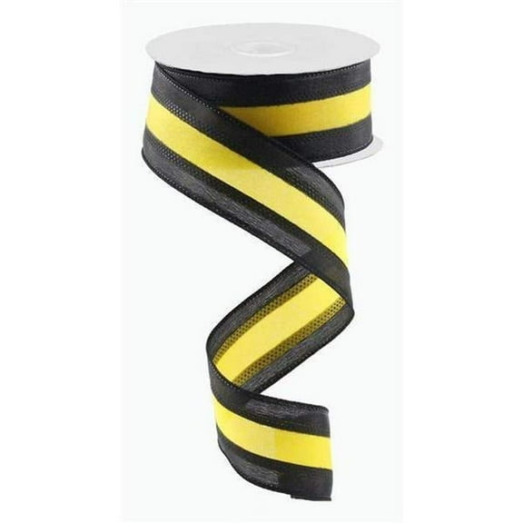 1.5" Satin Team Stripe Ribbon: Yellow & Black 10 Yards Sports Summer Spring Wired Ribbon RN5271CJ