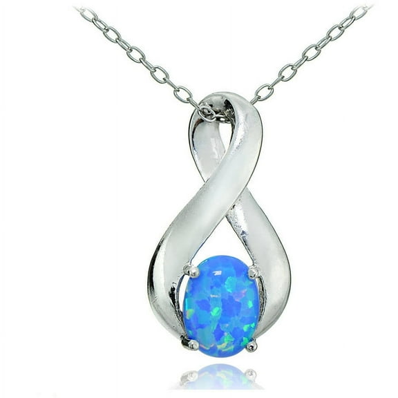 Created Blue Opal Sterling Silver Infinity Necklace