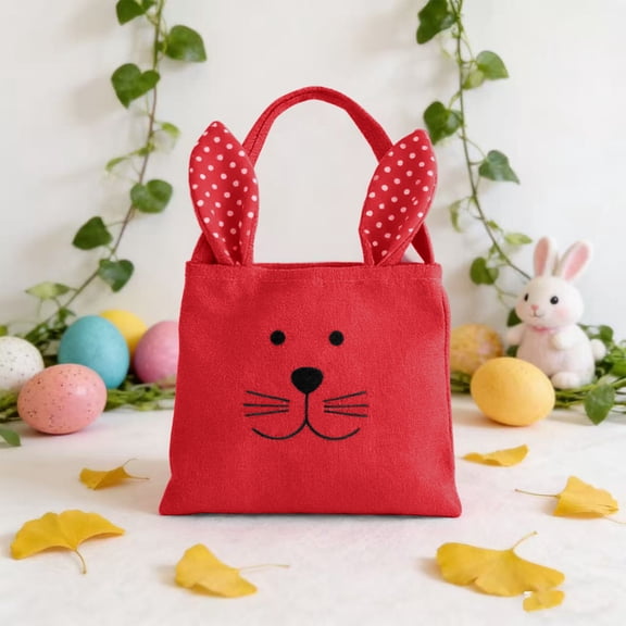 FYHALE Easter Bunny Ear Gift Bag Linen Tote Handbag 13x8" Reusable Festival Party Packaging Bag for Easter Gifts Candy Decoration