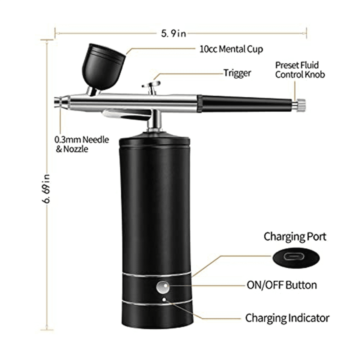 5X Airbrush Kit Rechargeable Cordless Airbrush Compressor,30PSI High Pressure,Portable Handheld Airbrush