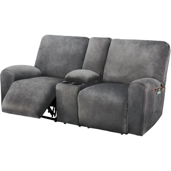 ULTICOR Reclining Loveseat with Middle Console Slipcover, 8-Piece Velvet Stretch Loveseat Reclining Sofa Covers, 2 seat Loveseat Recliner Cover, Thick, Soft, Washable, Loveseat Slipcove