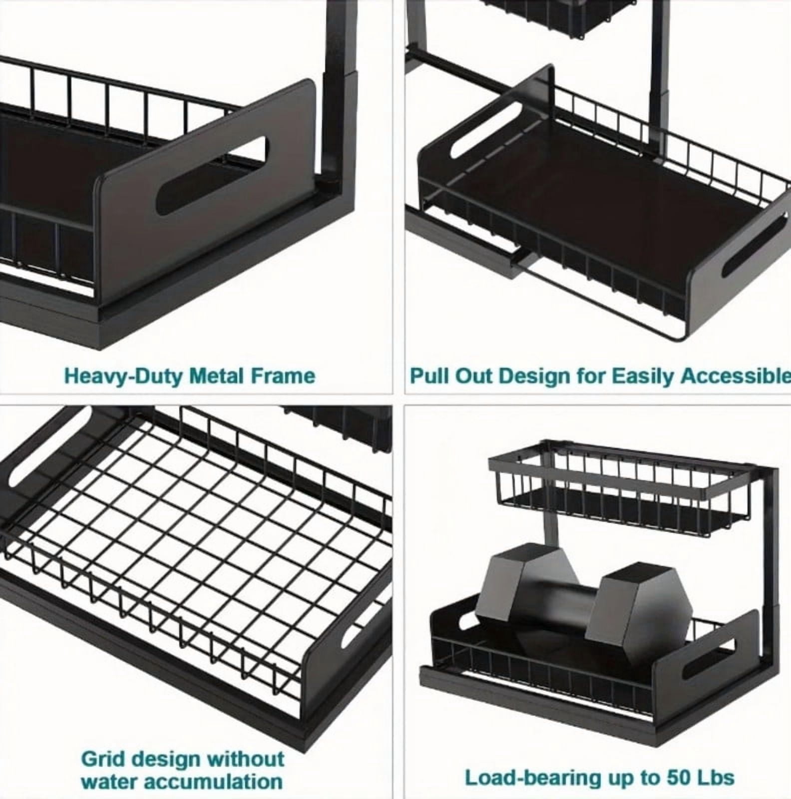 2-Tier L-Shape Under Sink Organizer, Slide Out Metal Kitchen & Bathroom Storage Rack, Kitchen Cabinet Organizer, 1 Pack