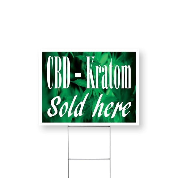 CBD and Kratom Sold Here Yard Sign 18 Inch x 24 Inch Single Sided Weatherproof Heavy-Duty Plastic with Stake | Alternative Wellness, Herbal Products, Retail Locations | Made in USA