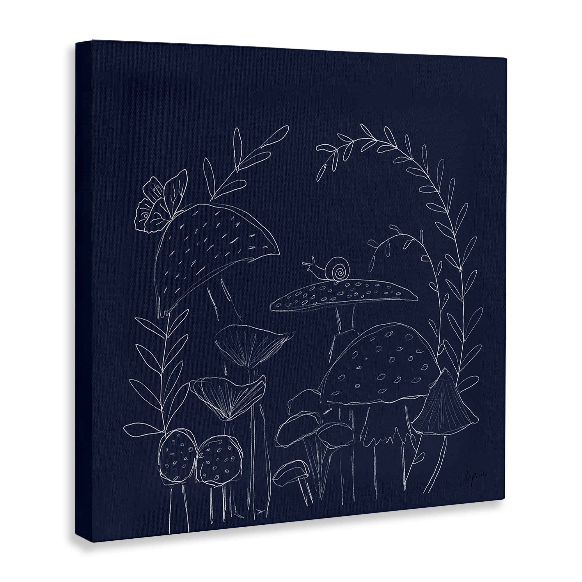 Stupell Industries Mushrooms on Blue Plants & Flowers Painting Wrapped Canvas Art Print Wall Art, 36 x 36
