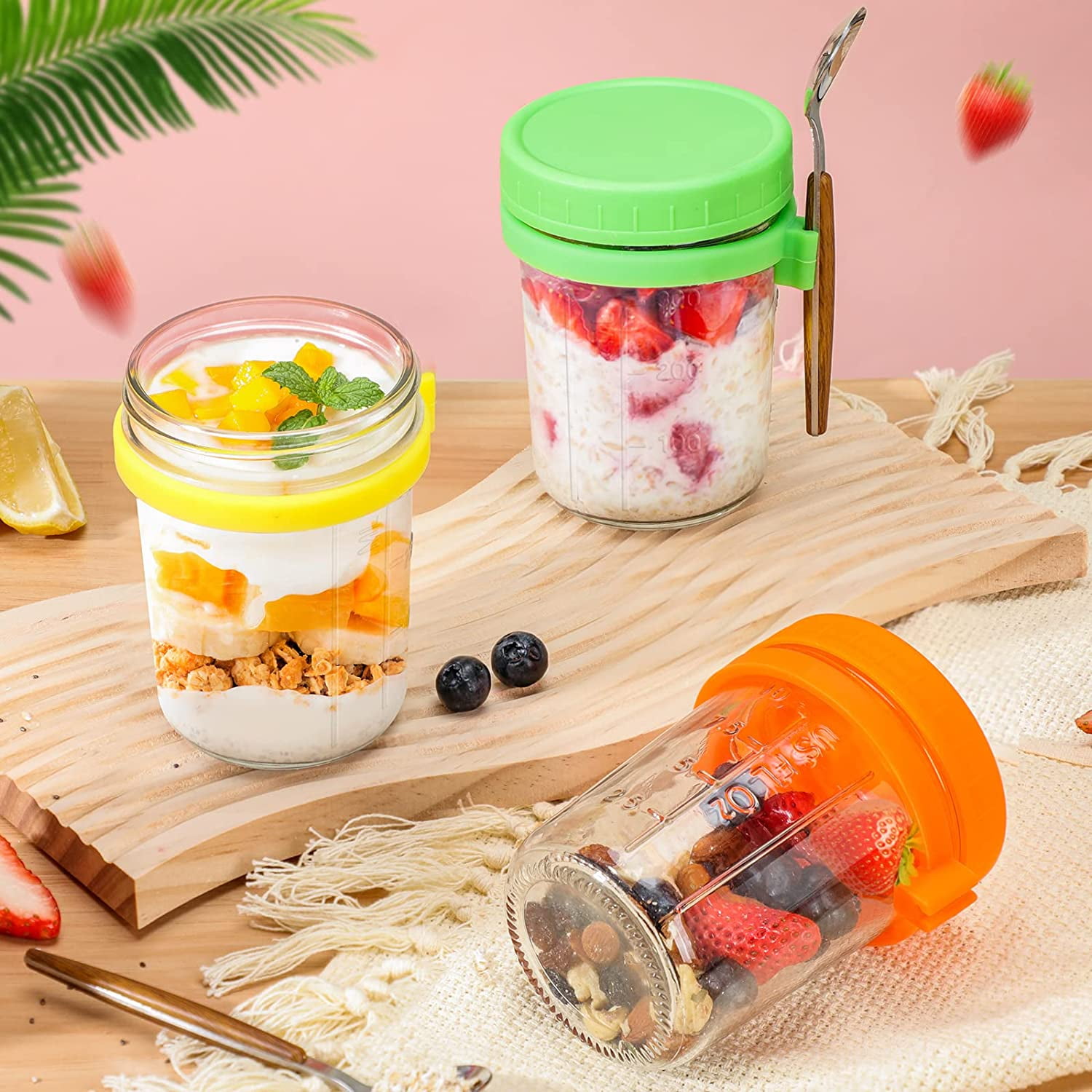  4PCS Overnight Oats Container with Lid and Spoon, 14oz Wide  Mason Jar, Reusable Meal Prep Container, Small Glass Container Jar, Food  Storage Container for Lunch, Salad Yogurt, Cereal Milk and more 