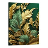 Creowell Green and Gold Wall Decor Tropical Plant Gold Leaves Pictures Canvas Prints Emerald Green Mid Century Modern Botanical floral Aesthetic Artwork for Living Room Bedroom Home Decor 16x20 Inch
