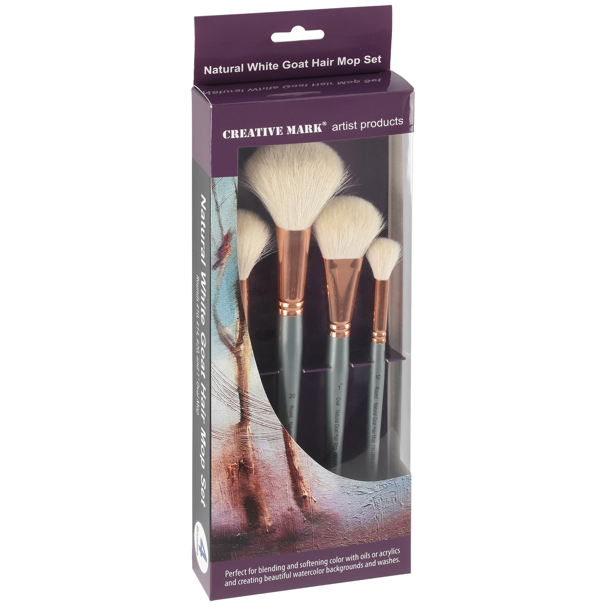 Creative Mark Natural White Goat Hair Mop Brushes - Paint Brushes for  Acrylic Painting, Oil, Watercolor and More - Oval - Size 1 - 2 Pack 