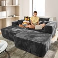 thumbnail image 3 of Ovios Modular Corduroy Sofa Black Sectional Couch Convertible Lounge Chaise Couch with Ottoman Modern Minimalist Upholstered Sleeper Sofa for Living Room, 3 of 8