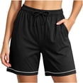 thumbnail image 3 of Axiiglly Plus Size Pajama Shorts for Women Comfy Soft Elastic Waist Sleepwear Solid Color Lightweight Summer Shorts Vacation Casual Beach Short with Pockets, 3 of 9
