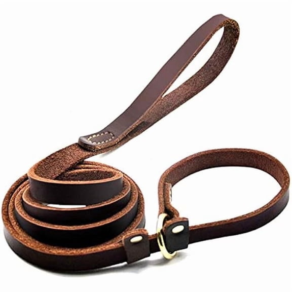 1997 Real Leather Slip Lead Dog Leash, Soft Adjustable Pet Slip Leads with Slider, Heavy Duty Flat Dog Training Leash for Medium and Large Dogs, 6ft Long by 0.7 Inch Wide, Brown