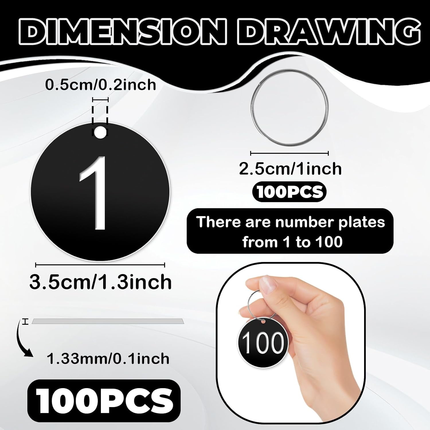 CD4-1-100 Number Tags, 35mm Engraved Round Numbered Marking Identification Tags with Metal Rings for Organized Coded Key Box Cabinet Plant Coding Tag (Black)*04