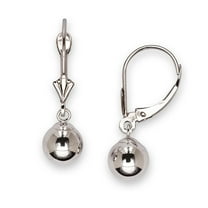 14k White Gold Dangling Shiny Polished Ball Leverback Earrings For Women (4 Sizes) White Gold 6 mm Ball Earring