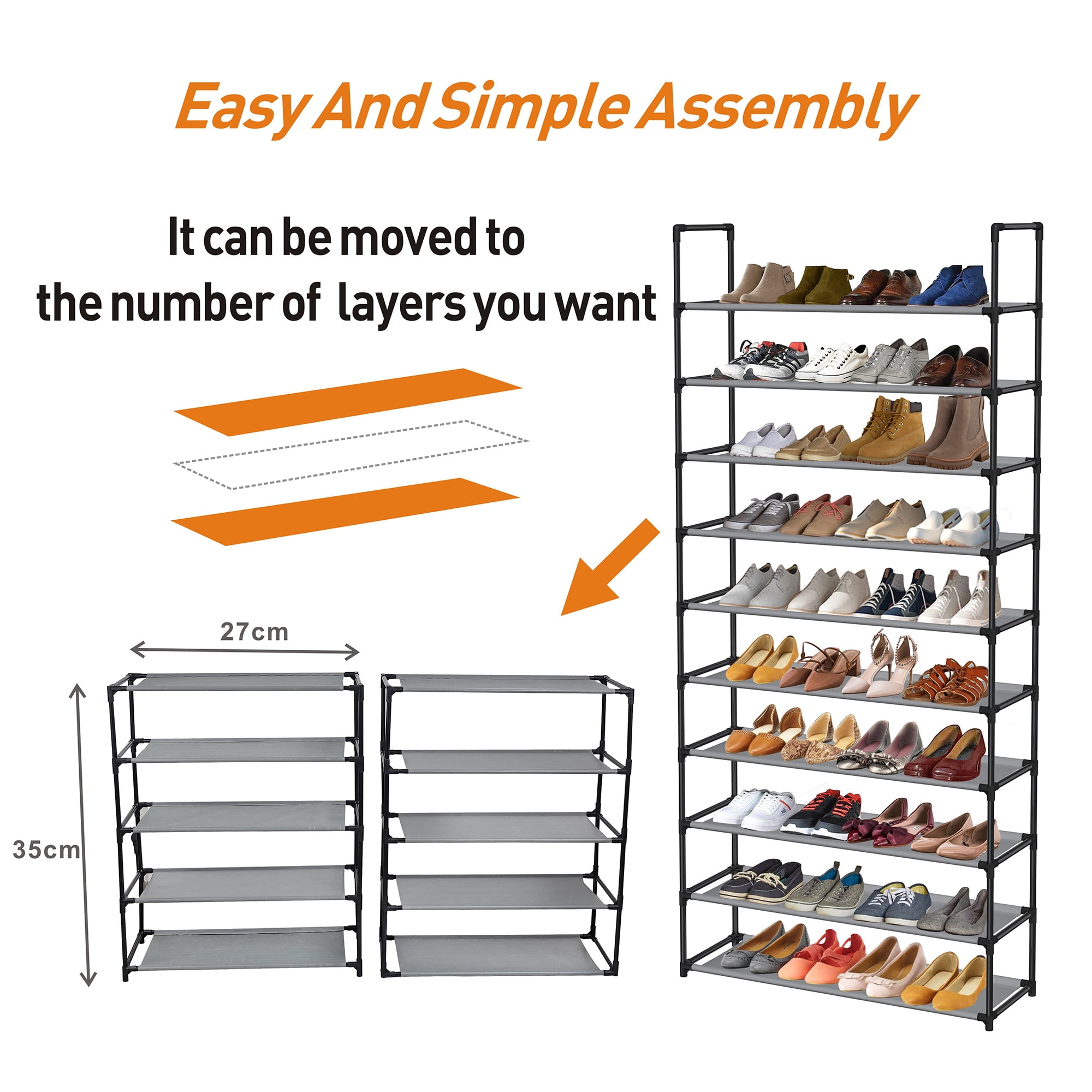 SamyoHome 10-Tier Shoe Rack for Entryway Closet, 80 Pairs Heavy-Duty Shoe  Rack for Closet with Side Hooks, Large Tall Shoe Rack Storage Organizer