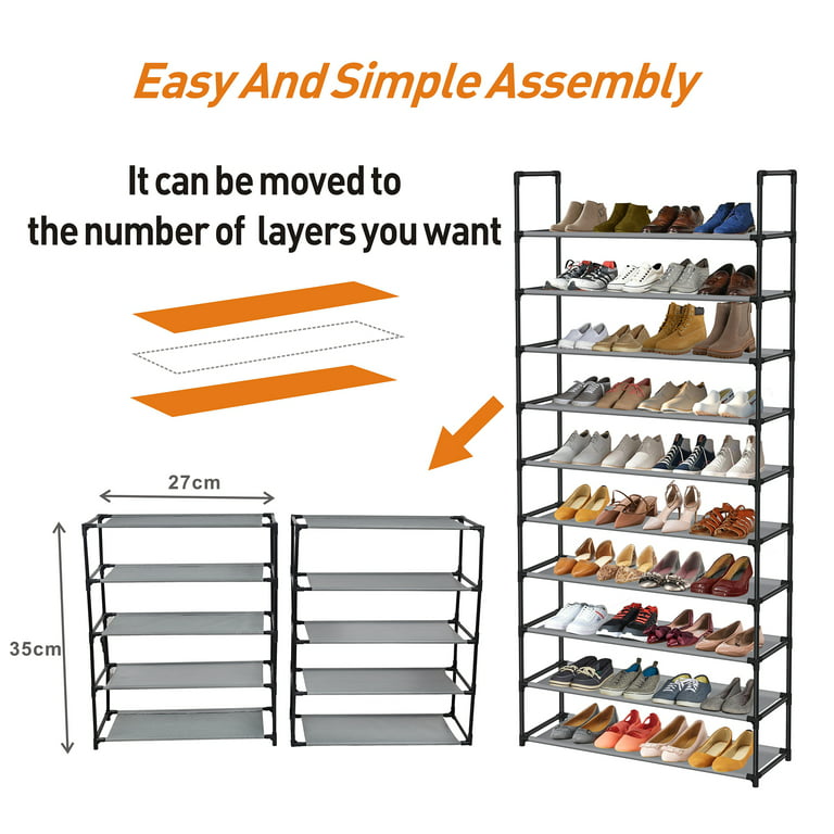 10 Tiers Shoe Rack Shoe Shelf Large Capacity Shoe Organizer Tall Shoe Storage for Closet Entryway 17 Stories Finish: Gray