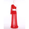 thumbnail image 4 of TSSOE Women Shiny Lyrical Dance Dress One Shoulder Flared Sleeve Flowy Split Dress Modern Dancewear Red XL, 4 of 7
