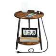 thumbnail image 2 of Round End Table with Charging Station, 2-Tier Small Circle Side Table, Round Accent Table for Living Room, Bedroom, Rustic Brown BF671BZ01, 2 of 13