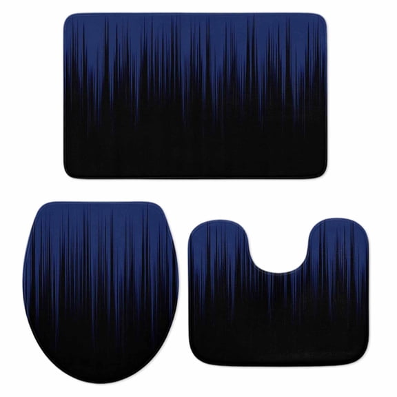 Navy Blue Black Ombre Bathroom Rugs Set Abstract Modern Lines Gradient Non Slip Absorbent Soft Bath Mats 3 Piece Set with Bathroom Rug, U-Shaped Floor Mat, Toilet Seat Cover Small Size