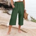thumbnail image 2 of Soyumi Women's Culottes Linen Cropped Wide Leg Pants Elastic Waist Casual Palazzo Trousers with Pockets, Green, 2 of 7