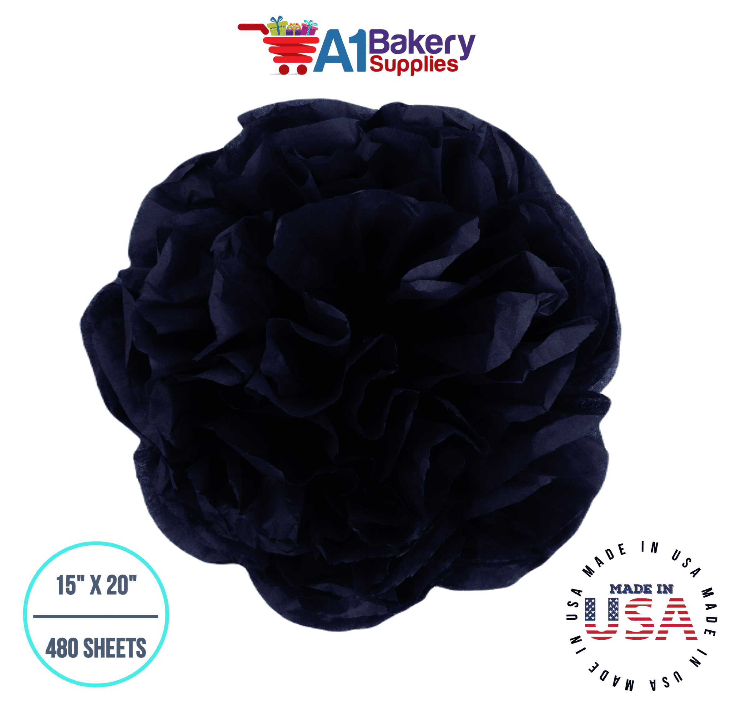 Black Tissue Paper Squares, Bulk 480 Sheets, Premium Gift Wrap and Art Supplies for Birthdays, A1 Bakery Supplies, Large 15 Inch x 20 Inch