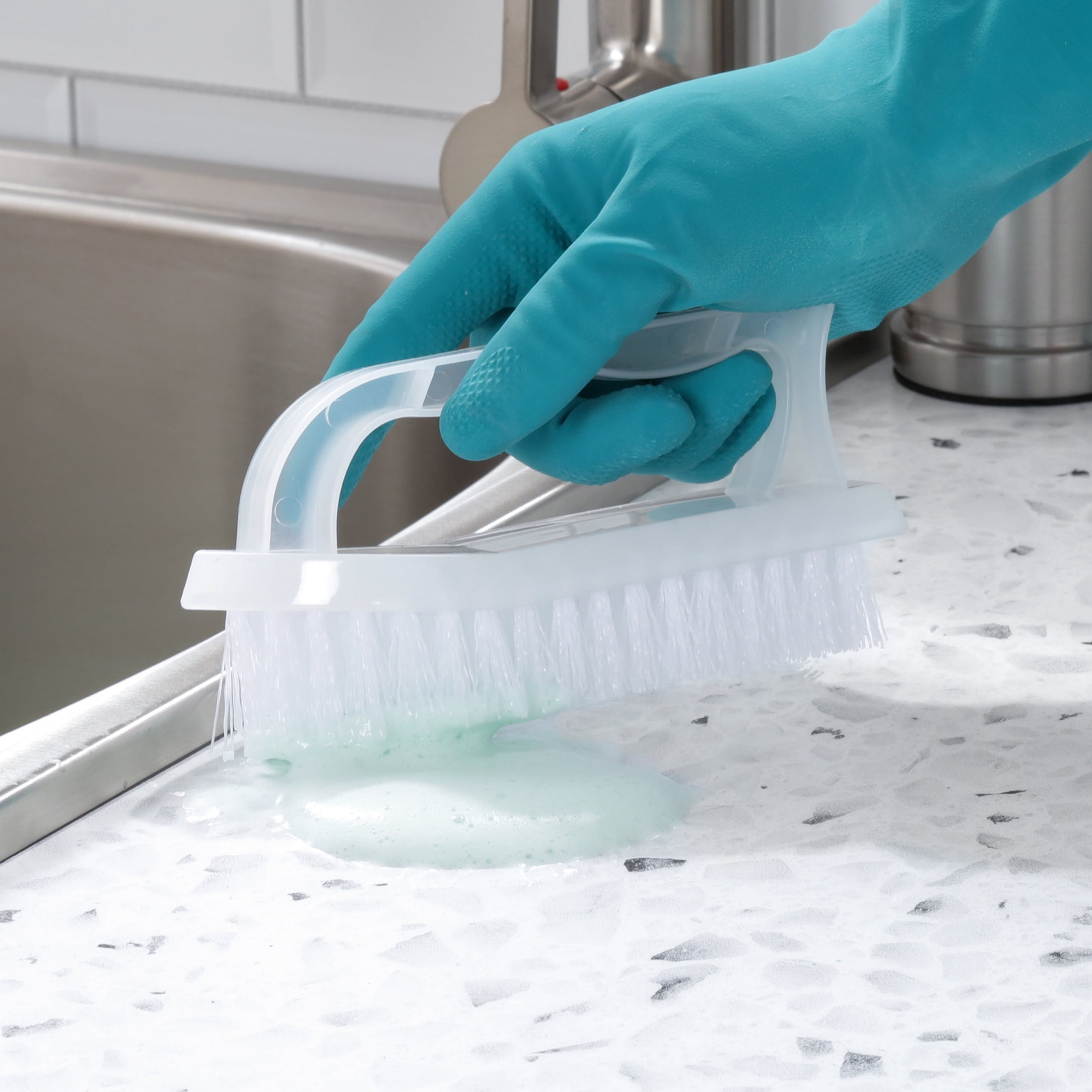 (8 pack) Great Value Iron Handle Multi-Purpose Cleaning Scrub Brush, White, 1 Count