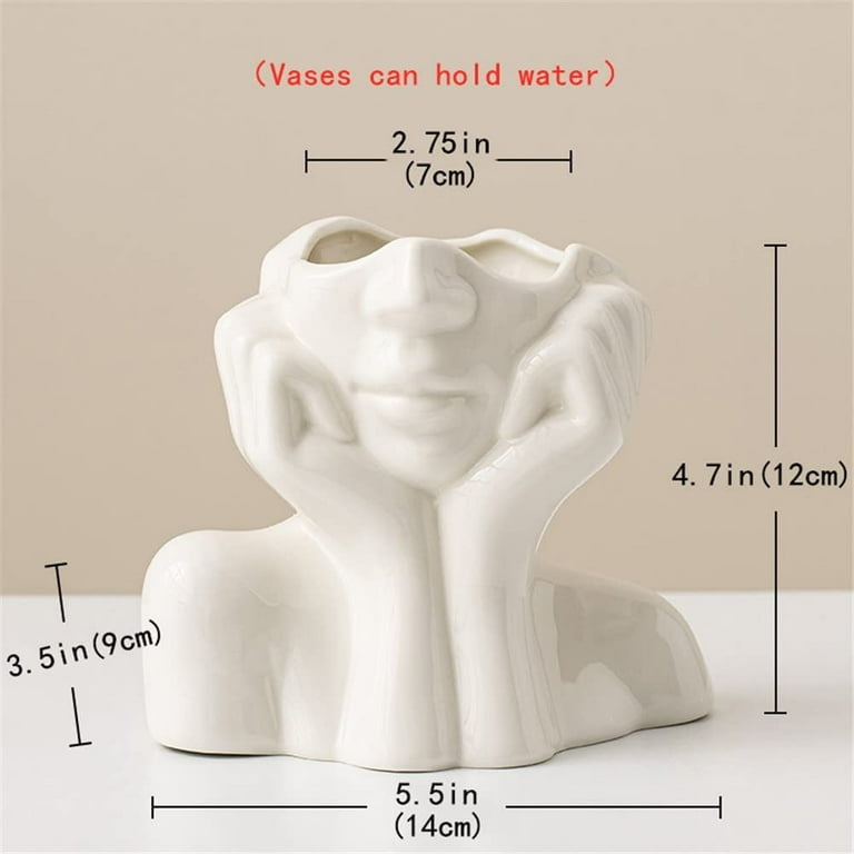 Scheam White Ceramic Face Vase, Ceramics Statue Flower Vase Scheam White Ceramic Face Vase, Ceramics Statue Flower Vase