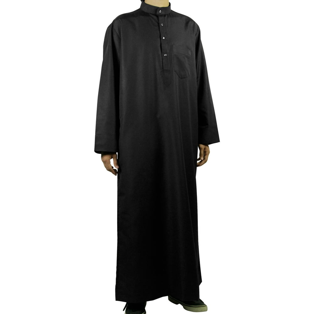 Hijaz Black Relax Loose Fit Long Sleeve Men's Formal Thobe Cotton Arab ...