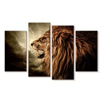 Elephant Stock Fierce Lion Growl Wall Art - Horizontal Multi Panel Canvas - Living Room Wall Decor - Animal Multi Panel - Beige And Brown Decor - 52" x 32"