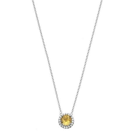 5th & Main Platinum-Plated Sterling Silver Round-Cut Citrine Pave CZ Pendant Necklace