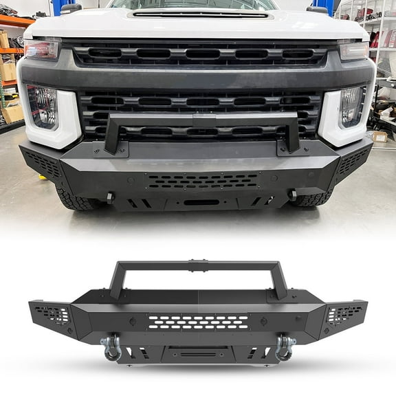 4 in 1 Modular Front Bumper Side Wings Bull Bar Winch Plate For 2020-2024 Chevy Silverado 2500/3500/2500 HD/3500 HD w/2*D-Rings