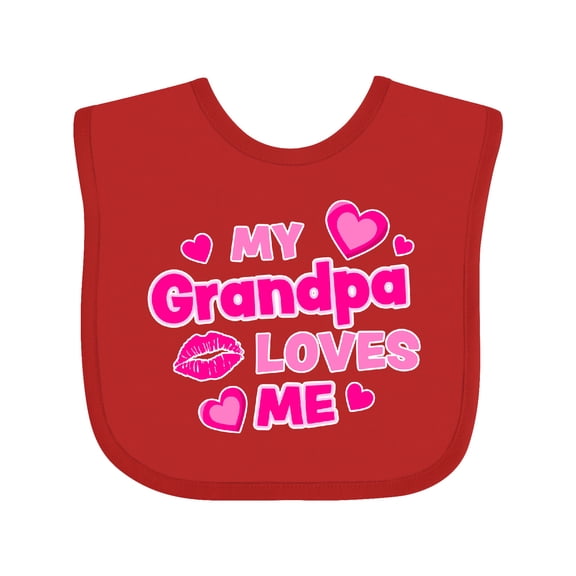 Inktastic My Grandpa Loves Me with Hearts and Kiss Boys or Girls Baby Bib